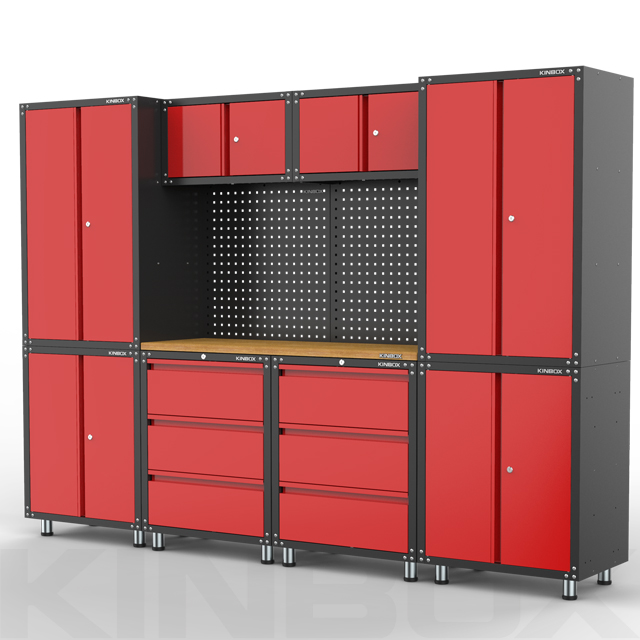 Mesa de trabajo de hardware de gabinete de garaje modular de 11 piezas para almacenamiento de herramientas